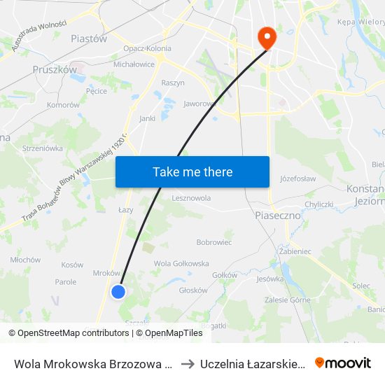 Warszawianka Brzozowa to Uczelnia Łazarskiego map