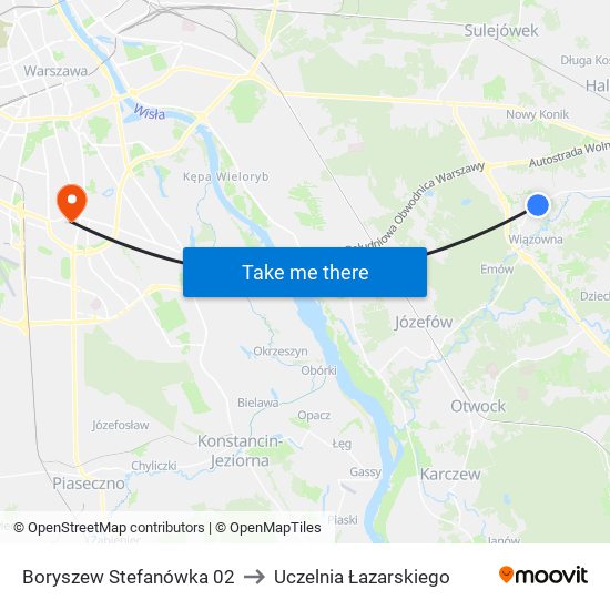 Boryszew Stefanówka 02 to Uczelnia Łazarskiego map