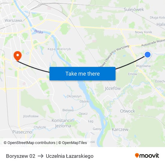 Boryszew 02 to Uczelnia Łazarskiego map