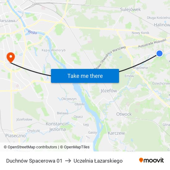 Duchnów Spacerowa 01 to Uczelnia Łazarskiego map