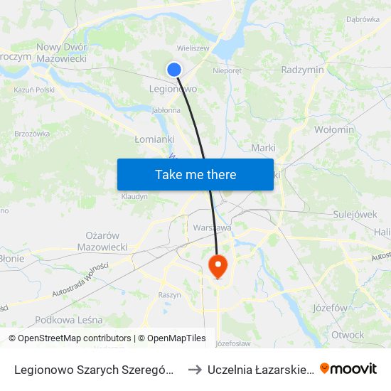 Legionowo Szarych Szeregów to Uczelnia Łazarskiego map