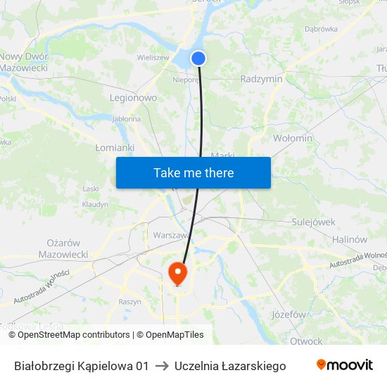 Białobrzegi Kąpielowa 01 to Uczelnia Łazarskiego map