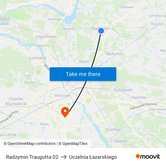 Radzymin Traugutta to Uczelnia Łazarskiego map