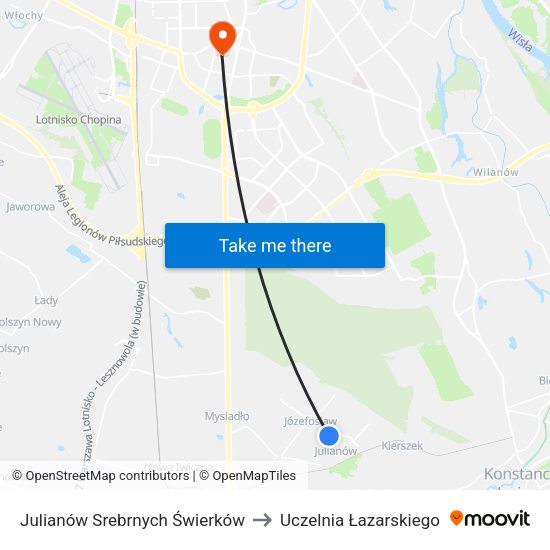 Julianów Srebrnych Świerków 01 to Uczelnia Łazarskiego map