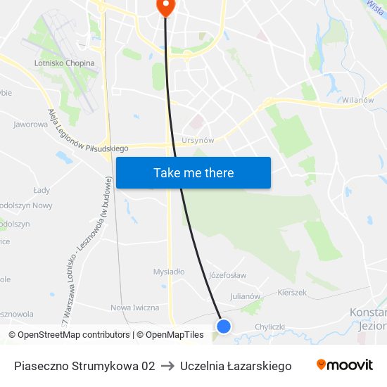 Piaseczno Strumykowa 02 to Uczelnia Łazarskiego map