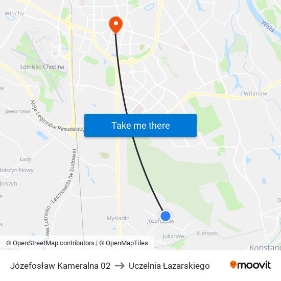 Józefosław Kameralna 02 to Uczelnia Łazarskiego map