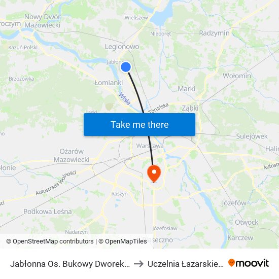 Jabłonna Os. Bukowy Dworek 02 to Uczelnia Łazarskiego map