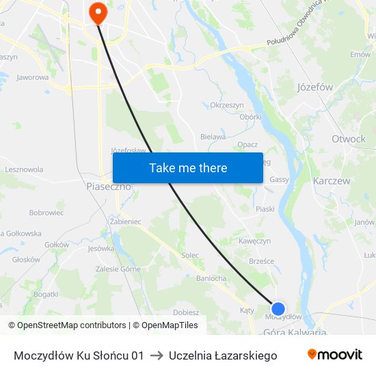 Moczydłów Ku Słońcu to Uczelnia Łazarskiego map