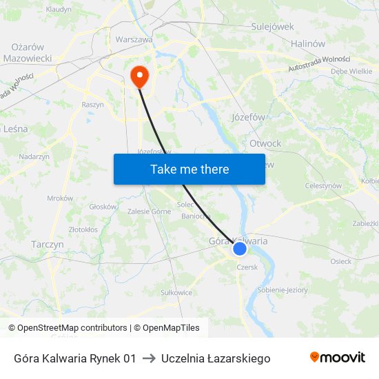 Góra Kalwaria Rynek to Uczelnia Łazarskiego map