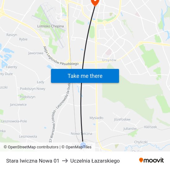 Stara Iwiczna Nowa 01 to Uczelnia Łazarskiego map