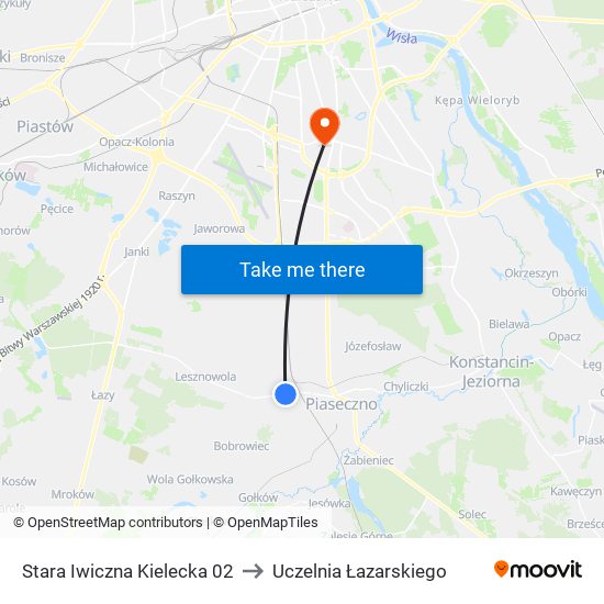 Stara Iwiczna Kielecka 02 to Uczelnia Łazarskiego map