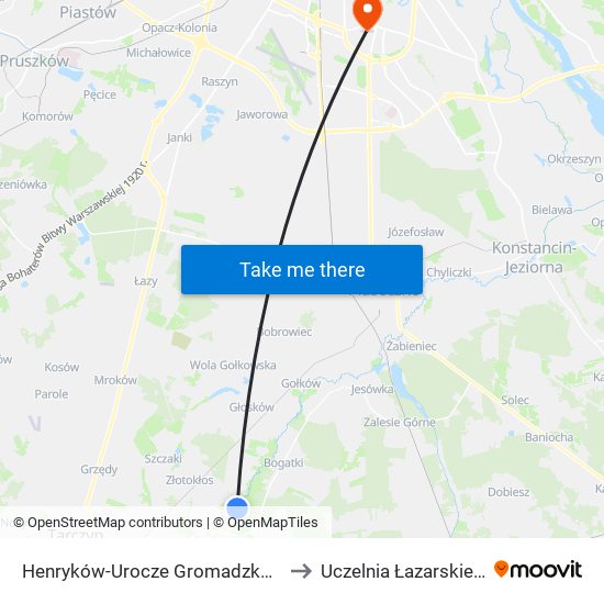 Henryków-Urocze Gromadzka 01 to Uczelnia Łazarskiego map