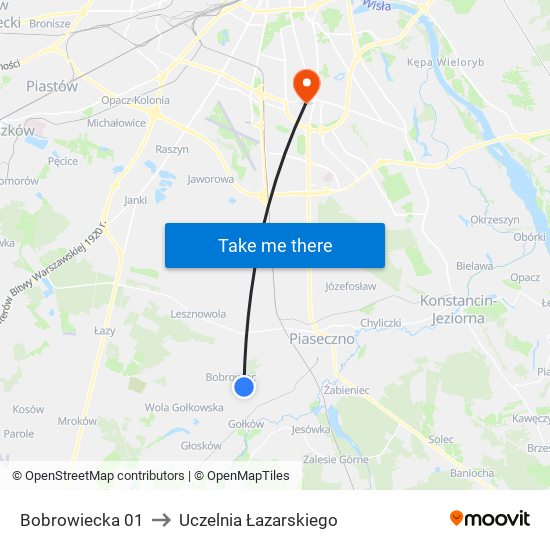 Bobrowiecka to Uczelnia Łazarskiego map