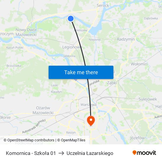 Komornica - Szkoła 01 to Uczelnia Łazarskiego map