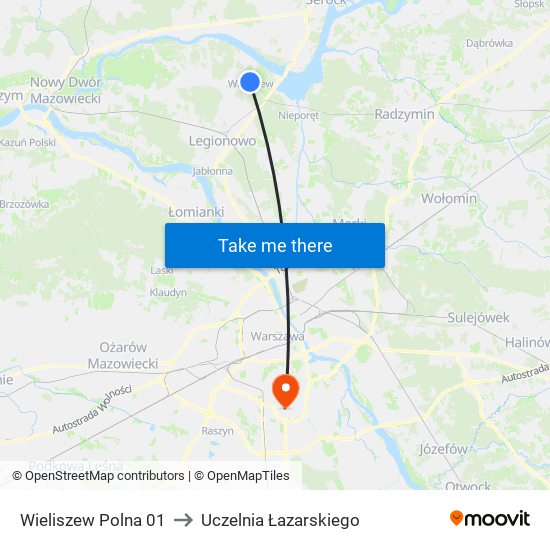 Wieliszew Polna 01 to Uczelnia Łazarskiego map