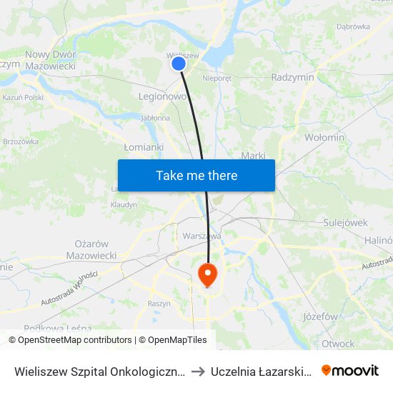 Wieliszew Szpital Onkologiczny to Uczelnia Łazarskiego map