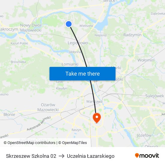 Skrzeszew Szkolna to Uczelnia Łazarskiego map