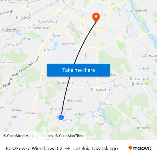 Baszkówka Wierzbowa to Uczelnia Łazarskiego map