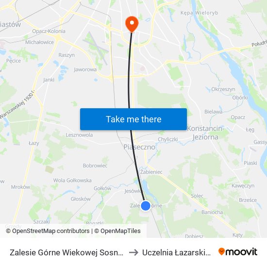 Zalesie Górne Wiekowej Sosny 01 to Uczelnia Łazarskiego map