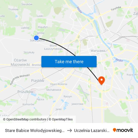 Stare Babice Wołodyjowskiego to Uczelnia Łazarskiego map