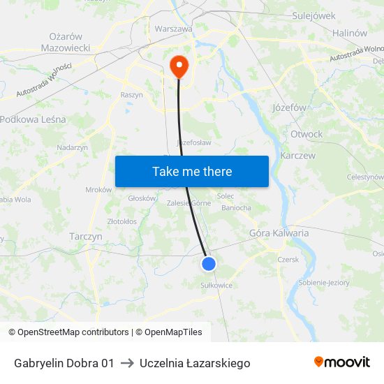 Gabryelin Dobra to Uczelnia Łazarskiego map