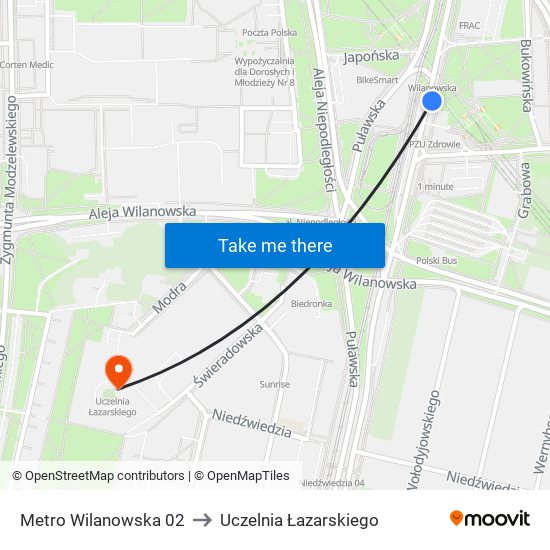 Metro Wilanowska 02 to Uczelnia Łazarskiego map