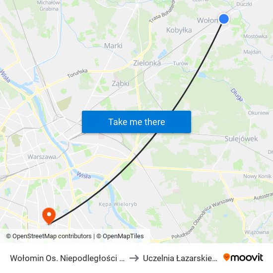 Wołomin Os. Niepodległości 01 to Uczelnia Łazarskiego map