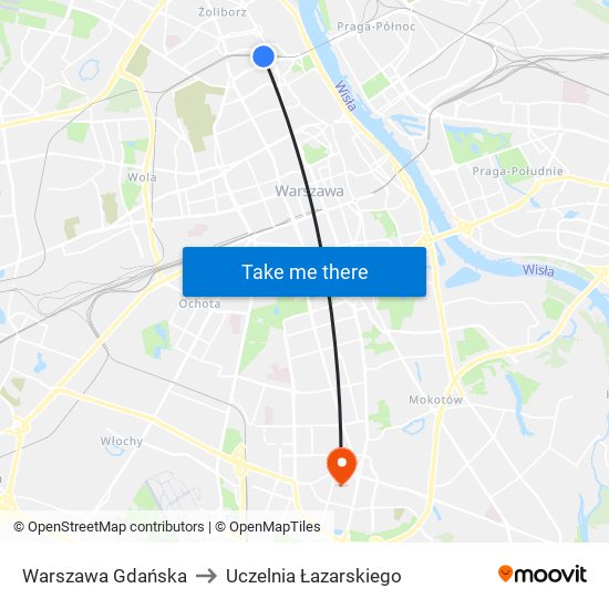 Warszawa Gdańska to Uczelnia Łazarskiego map