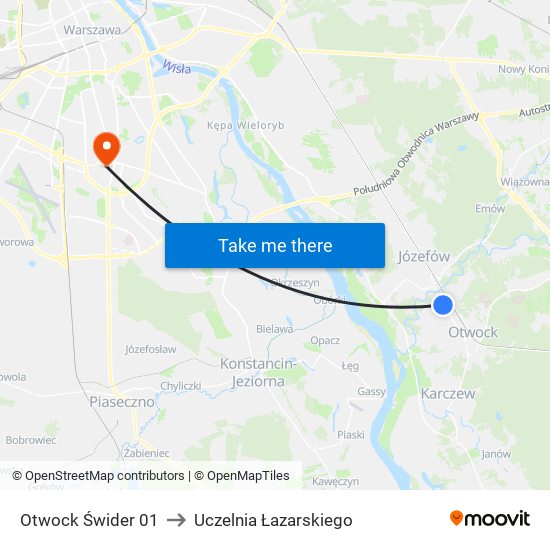 Otwock Świder 01 to Uczelnia Łazarskiego map