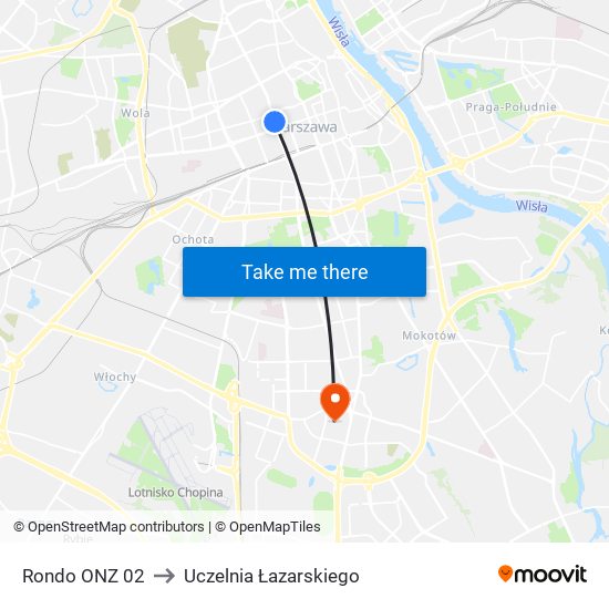Rondo ONZ 02 to Uczelnia Łazarskiego map