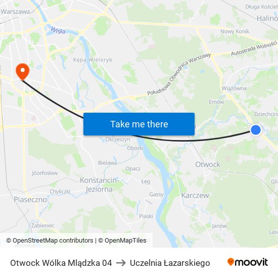 Otwock Wólka Mlądzka 04 to Uczelnia Łazarskiego map