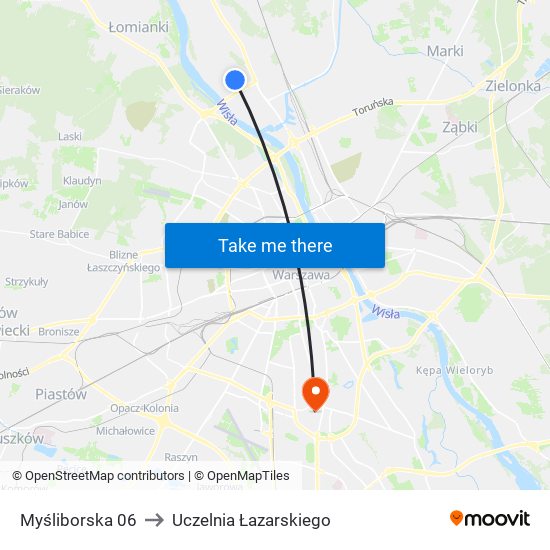 Myśliborska 06 to Uczelnia Łazarskiego map