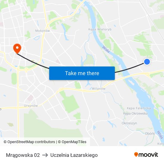 Mrągowska 02 to Uczelnia Łazarskiego map