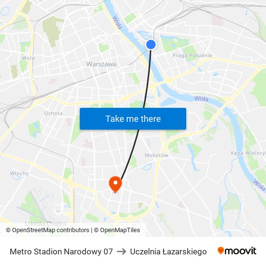 Metro Stadion Narodowy 07 to Uczelnia Łazarskiego map