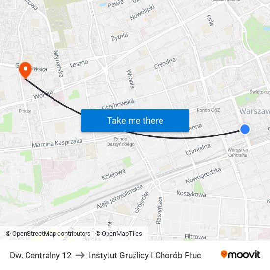 Dw. Centralny 12 to Instytut Gruźlicy I Chorób Płuc map