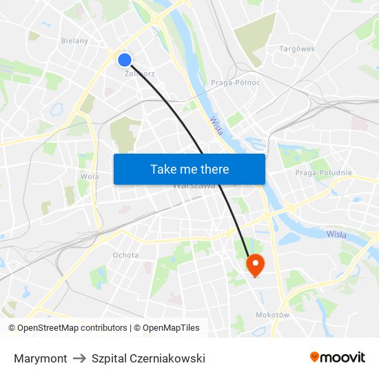 Marymont to Szpital Czerniakowski map