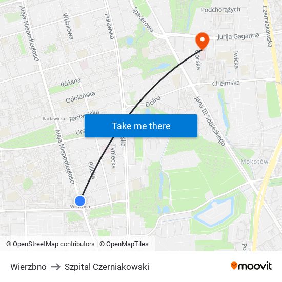 Wierzbno to Szpital Czerniakowski map