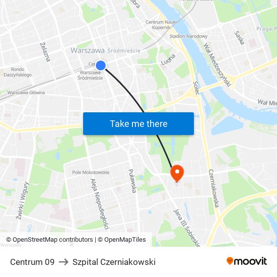 Centrum 09 to Szpital Czerniakowski map