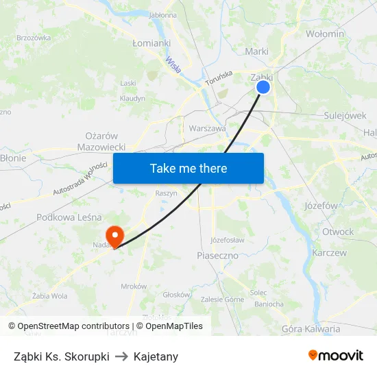 Ząbki Ks. Skorupki to Kajetany map
