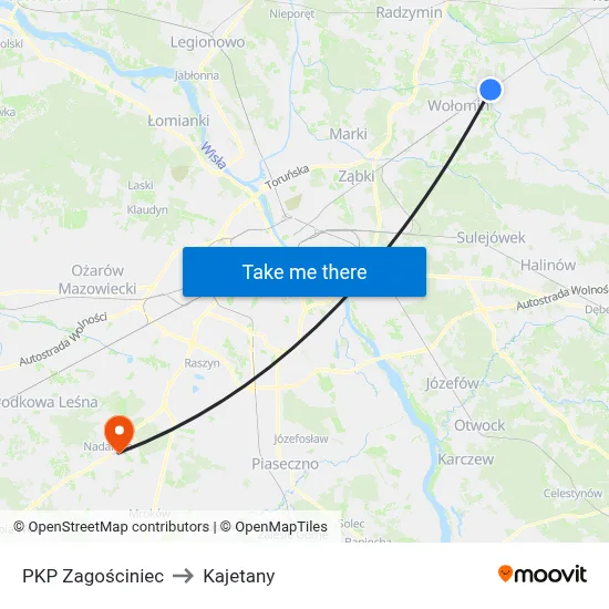 PKP Zagościniec to Kajetany map