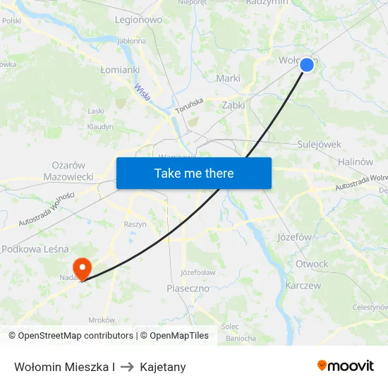 Wołomin Mieszka I to Kajetany map