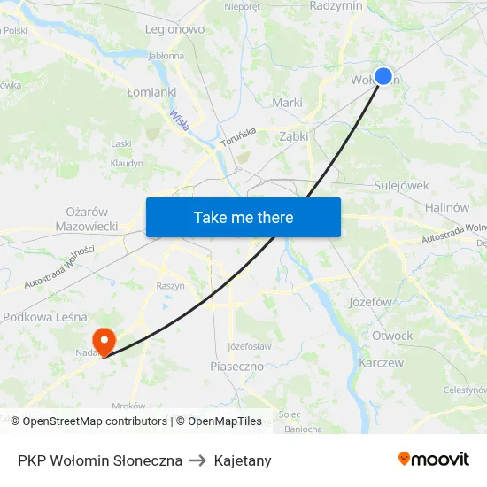 PKP Wołomin Słoneczna to Kajetany map