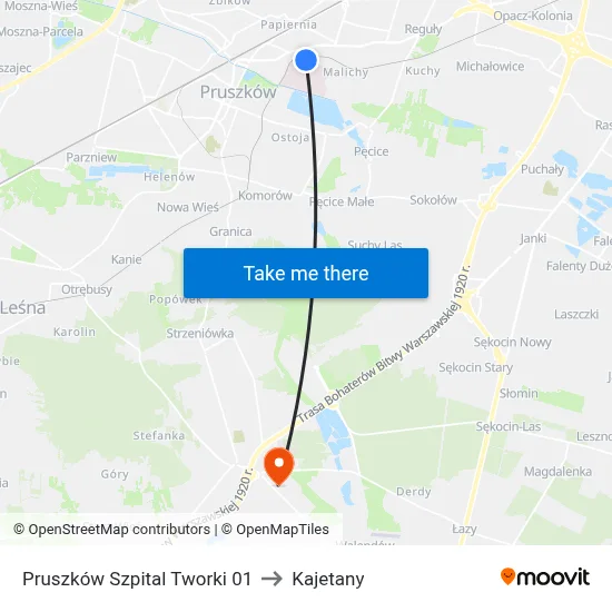 Pruszków Szpital Tworki 01 to Kajetany map