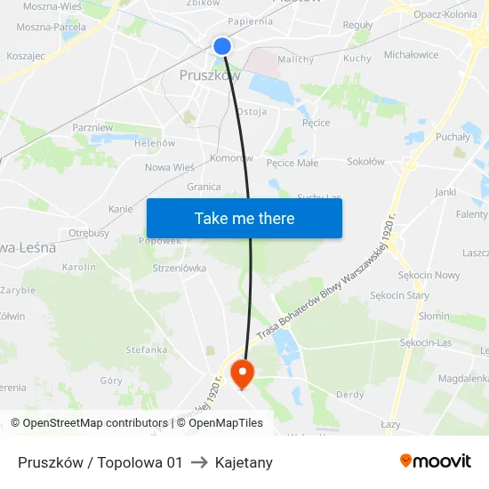 Pruszków / Topolowa 01 to Kajetany map