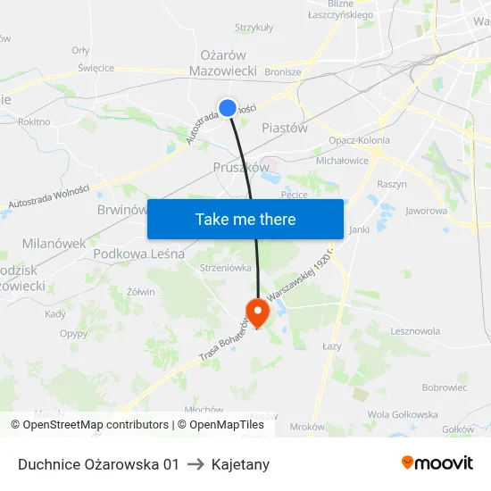 Duchnice Ożarowska 01 to Kajetany map