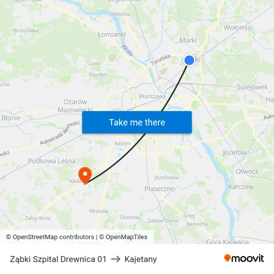 Ząbki Szpital Drewnica 01 to Kajetany map