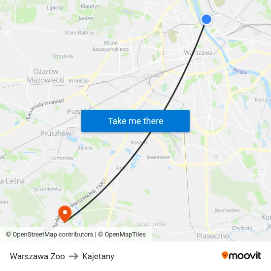Warszawa Zoo to Kajetany map