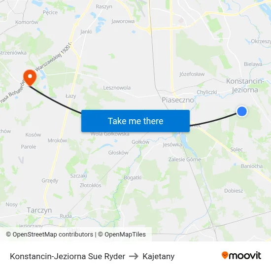 Konstancin-Jeziorna Sue Ryder to Kajetany map