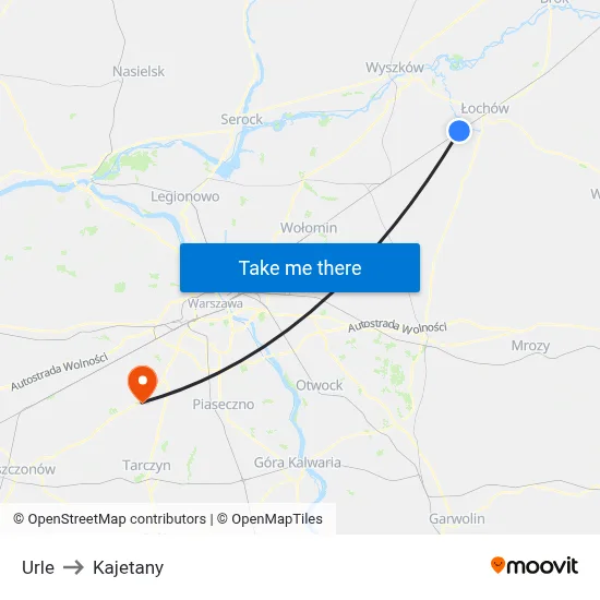 Urle to Kajetany map