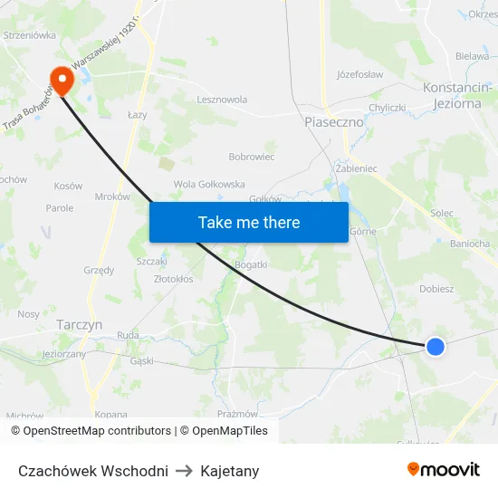 Czachówek Wschodni to Kajetany map